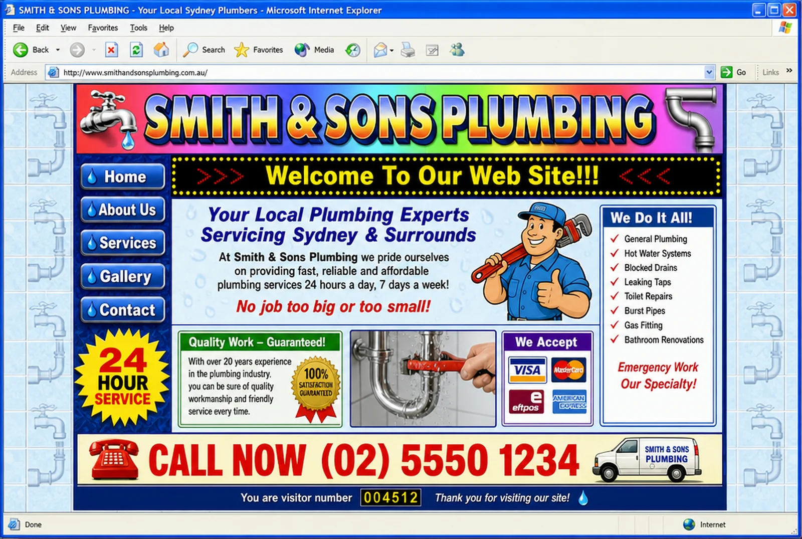 A cluttered, outdated small-business website from the early 2000s
